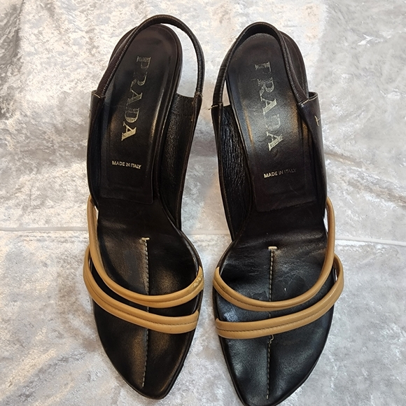 Prada Leather Strappy Slingback Heels Size 39 US 9 made in Italy ๐ฎ๐น - Picture 3 of 10